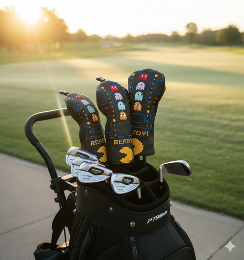 Arcade headcover set at sunrise on the course