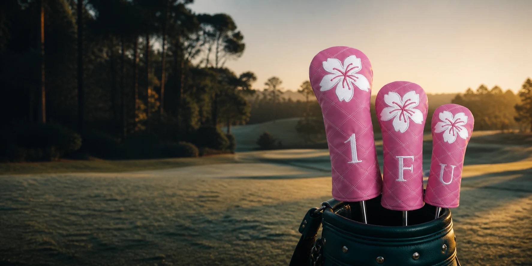Pink Clover headcover set on the fairway