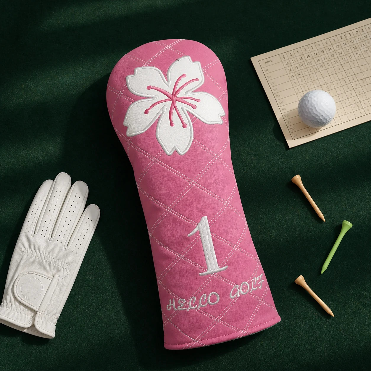 Pink Clover driver headcover gift flat lay